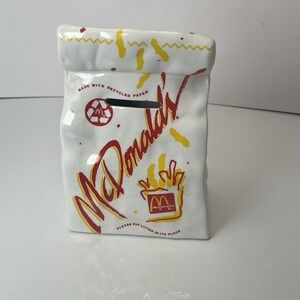 Vintage Mcdonald's Ceramic Collectible Paper Bag Coin Bank With Stopper - Read